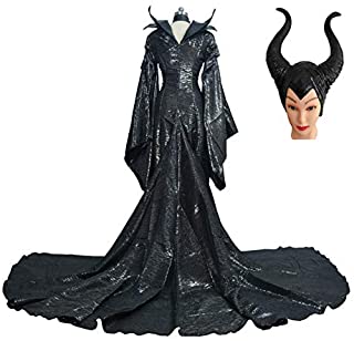 WSJDE Disfraz de Maléfica Adultos Evil Queen Cosplay Outfit Disfraz de Mujer Disfraz de Cosplay de Fiesta de Halloween XXL con Cuernos