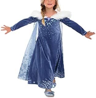 YOSICIL Vestido Elsa con Capa Disfraz de Princesa de Invierno Niñas Manga Larga Vestido Frozen Nieve Traje de Fiesta Costume Princesa Anna para Regalo Cumpleaños Boda Vestido Largo 3-10Años