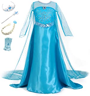 YOSICIL Vestido de Princesa Elsa Vestido Frozen Niñas Disfraz Traje de Cumpleaños Ninas Fancy Dress Nina Disfraz Elsa Princesa Cosplay con Accesorios Traje de Arrastre 3-10Años 110-150cm