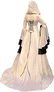 lancoszp Vestido Maxi con Capucha Medieval de La Vendimia de Las Mujeres de Halloween Disfraz de Encaje Victoriano con Manga Abocinada
