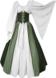 lancoszp Vestido sin Hombros Medieval Renacentista de Mujer Cintura con Cordon Cintura Alta Verde