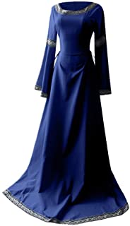 ღLILICATღ Disfraz Mujer Medieval Vestido Maxi de Princesa Elegantes Fiesta Ropa de Ancho Manga Largas para Damas Blusa de Europa Central y Cuello Redondo